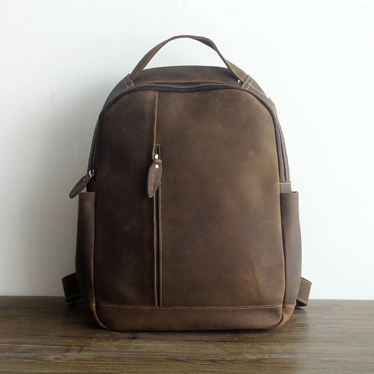 Coffee Vintage Genuine leather man's large laptop backpack cowhide male double shoulder solid color hand made simple knapsack
Coffee Vintage Genuine leather man's large laptop backpack cowhide male double shoulder solid color hand made simple knapsack