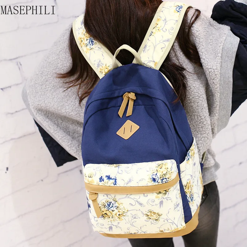Фото Напечатанный школьный рюкзак брезентовый Спорт на открытом воздухе женский для