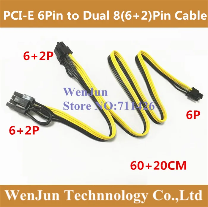 

20pcs PCI-E PCIe PCI Express 6Pin male to Dual Double 2-Port 8Pin ( 6+2Pin ) Male Adapter GPU Video Card Power Cable 18AWG