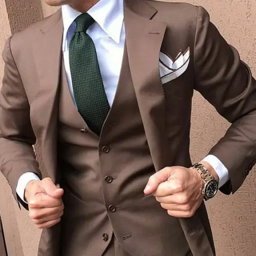 3PCS Brown Men Suits Slim Fit Groom Tuxedos Wedding Formal 38 40 42 44+ Custom
