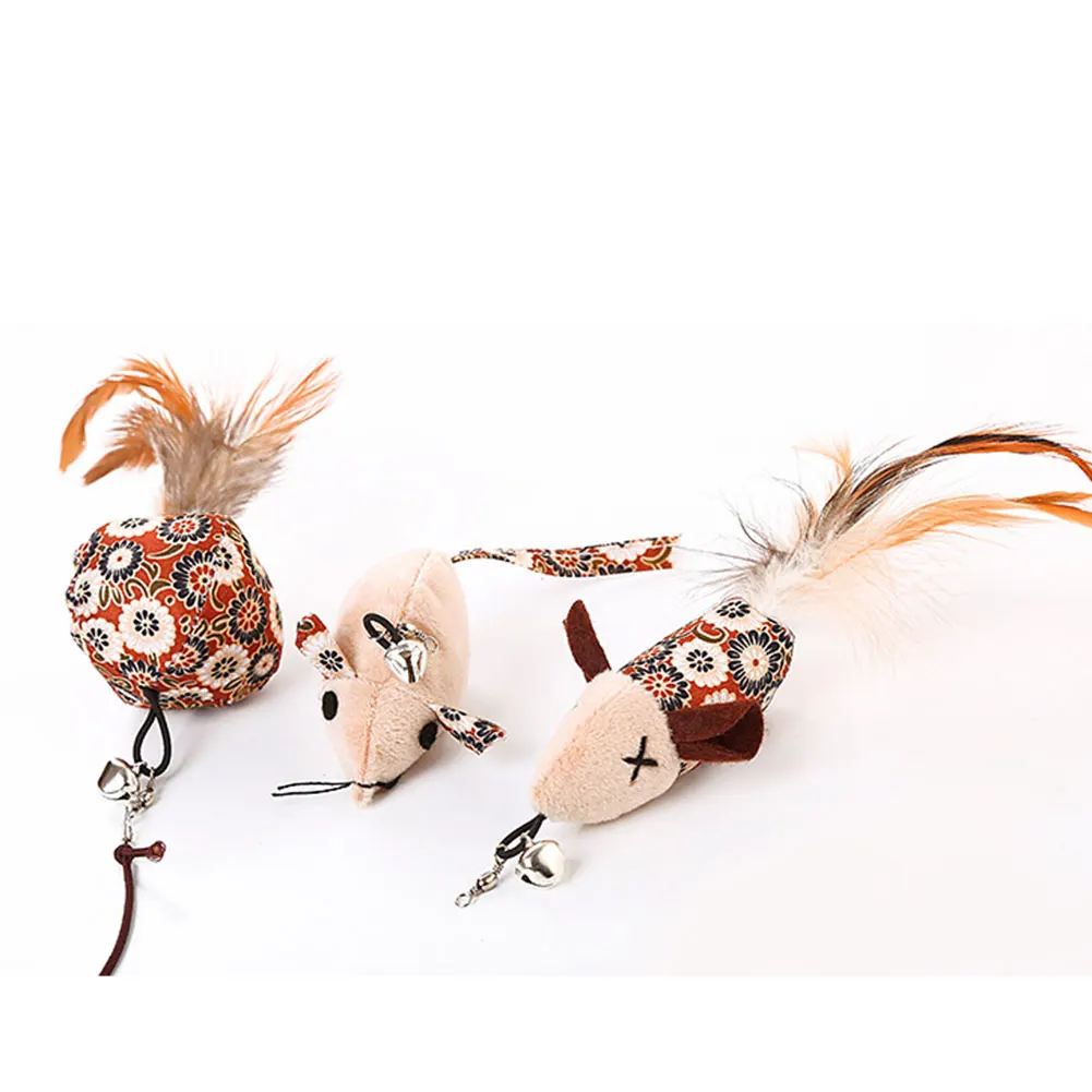 Pet Cats Toy Teaser Stick Feather Bell String Toy with 3 Catnip Replace Head DC120