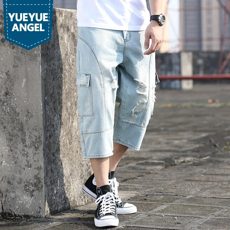 Summer Japan Style Washed Denim Calf Length Pants Men High Street Loose Plus Size 42 Hole Ripped Multi Pockets Jeans Harem Pants
Summer Japan Style Washed Denim Calf Length Pants Men High Street Loose Plus Size 42 Hole Ripped Multi Pockets Jeans Harem Pants