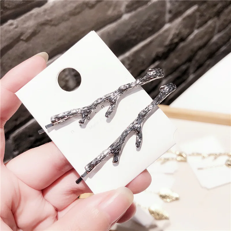 Women Korean style Hairpins Girls alloy leaf Branch Hair Clip Side clamp Barrette Accessories 2019 New 2pcs 1pair | Аксессуары для