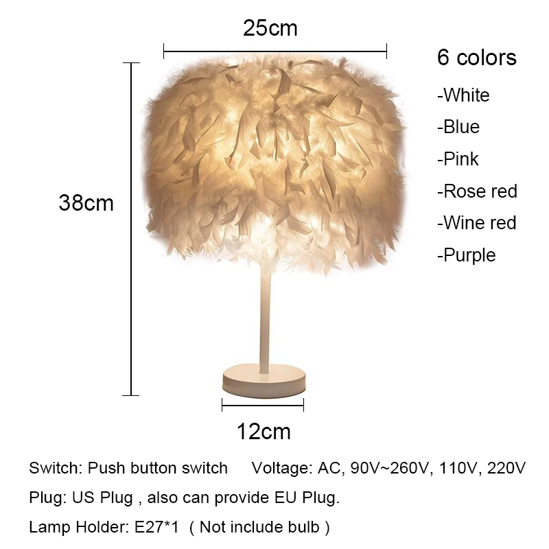 Feather Table Lamp Romantic LED Bedside Lamp Modern Table Light Bedroom Living Room Reading Kids Desk Night Light US EU Plug E27
Feather Table Lamp Romantic LED Bedside Lamp Modern Table Light Bedroom Living Room Reading Kids Desk Night Light US EU Plug E27