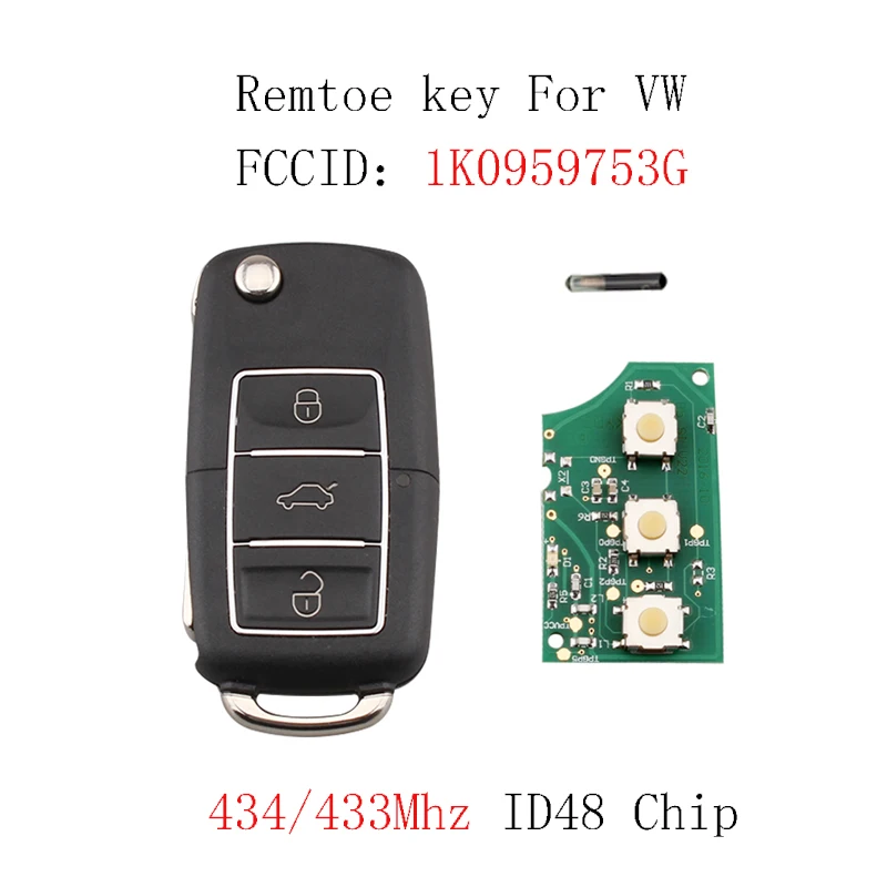3B дистанционный ключ для VW 1K0959753G VolksWagen Caddy Eos Golf Jetta Sirocco Tiguan Touran 2003 2009 ID48 чип новый