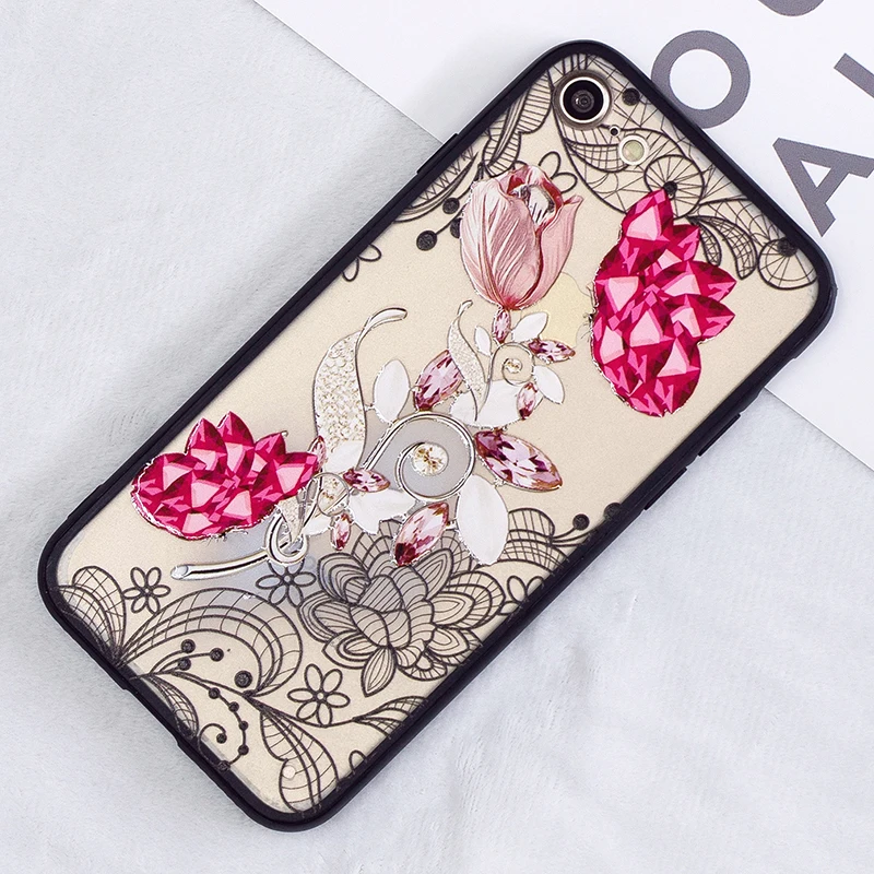 3D flower Lace case for iphone 7 plus/iphone 8 plus fundas carcasa floral printed plastic back cover coque hoesje kryt tok etui | Мобильные