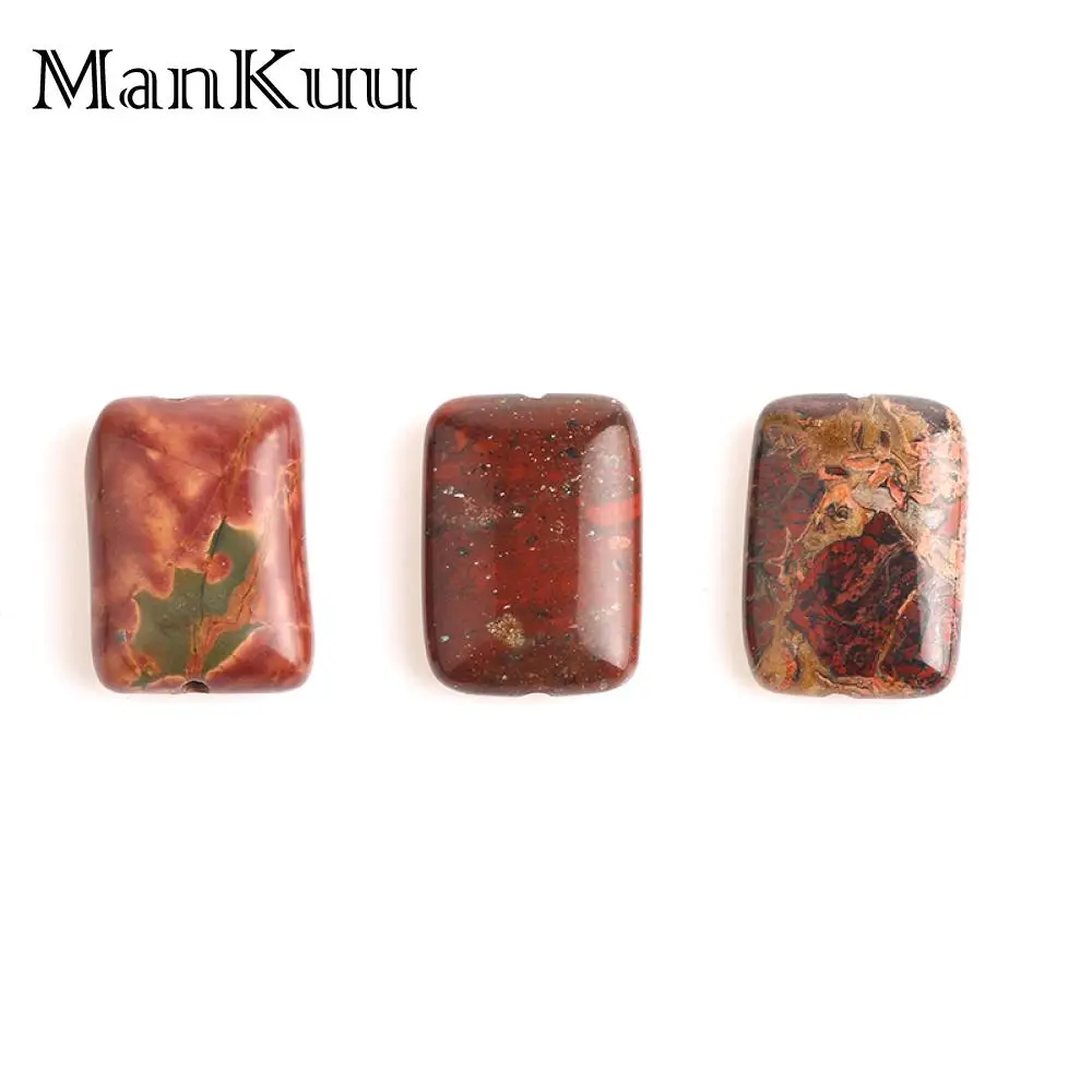 ManKuu 13*18 мм Прямоугольный коричневый красный камень бусина деревянный узор