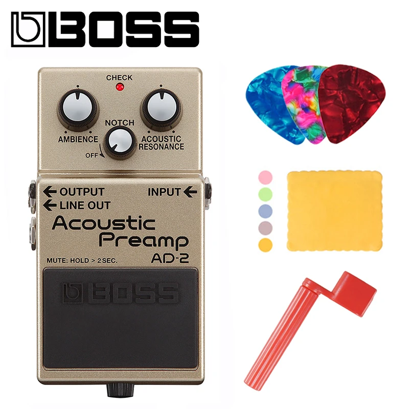 

Boss AD-2 Acoustic Preamp Pedal for Guitar Bundle with Picks, Polishing Cloth and Strings Winder