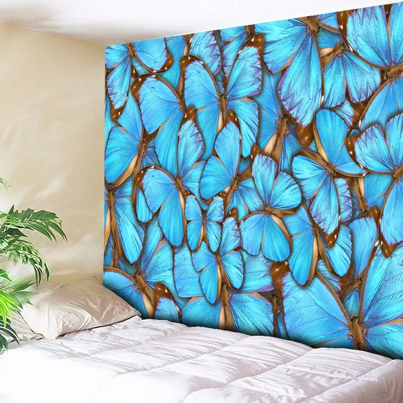 

3D Blue Butterfly Print Tapestry Home Decor Wall Hanging Hippie Boho Wall Carpets Couch Blanket Microfiber Bedding Flat Sheet