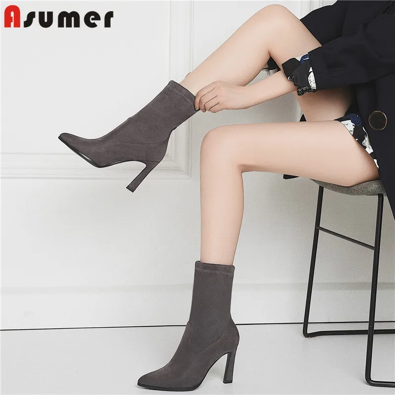 ASUMER big size 34-43 fashion ankle boots pointed toe slip on high heels boots stretch ladies autumn winter boots women 2020 new
ASUMER big size 34-43 fashion ankle boots pointed toe slip on high heels boots stretch ladies autumn winter boots women 2020 new