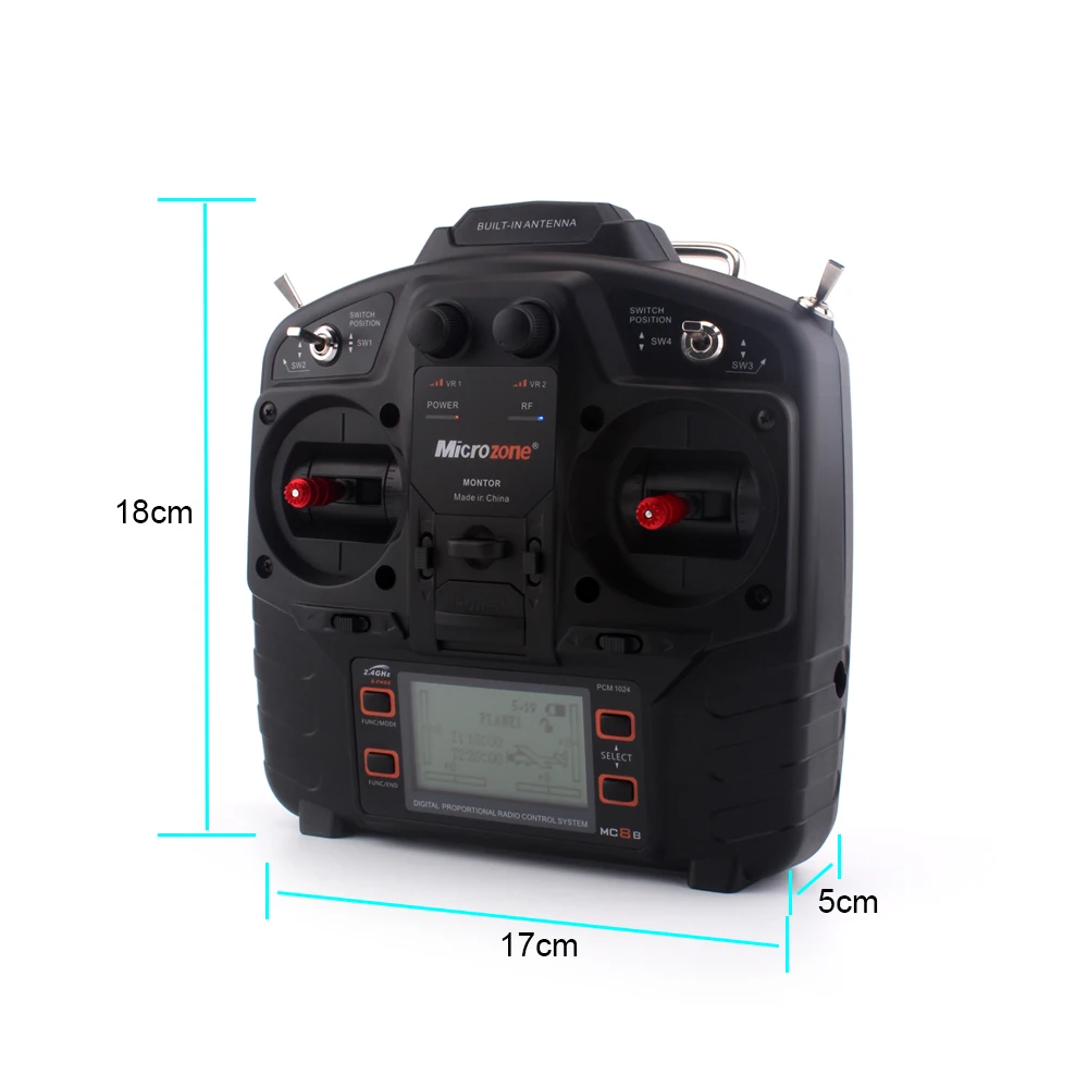 Microzone 2.4GHz S-FHSS 4.2V-6V 8ch RC Transmitter Controller Receiver For RC Helicopter Plane Quadcopter Glider drone
Microzone 2.4GHz S-FHSS 4.2V-6V 8ch RC Transmitter Controller Receiver For RC Helicopter Plane Quadcopter Glider drone