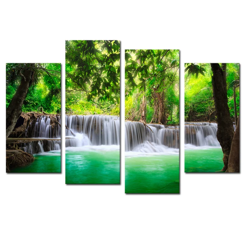 2017 Rushed Canvas Painting 4 Piece Waterfall Modern Wall Art Hd Picture Canvas Print Painting For Living Room Decor