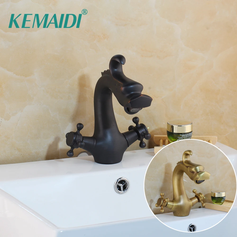 Смеситель KEMAIDI из античной латуни черный кран для раковины в ванную комнату
