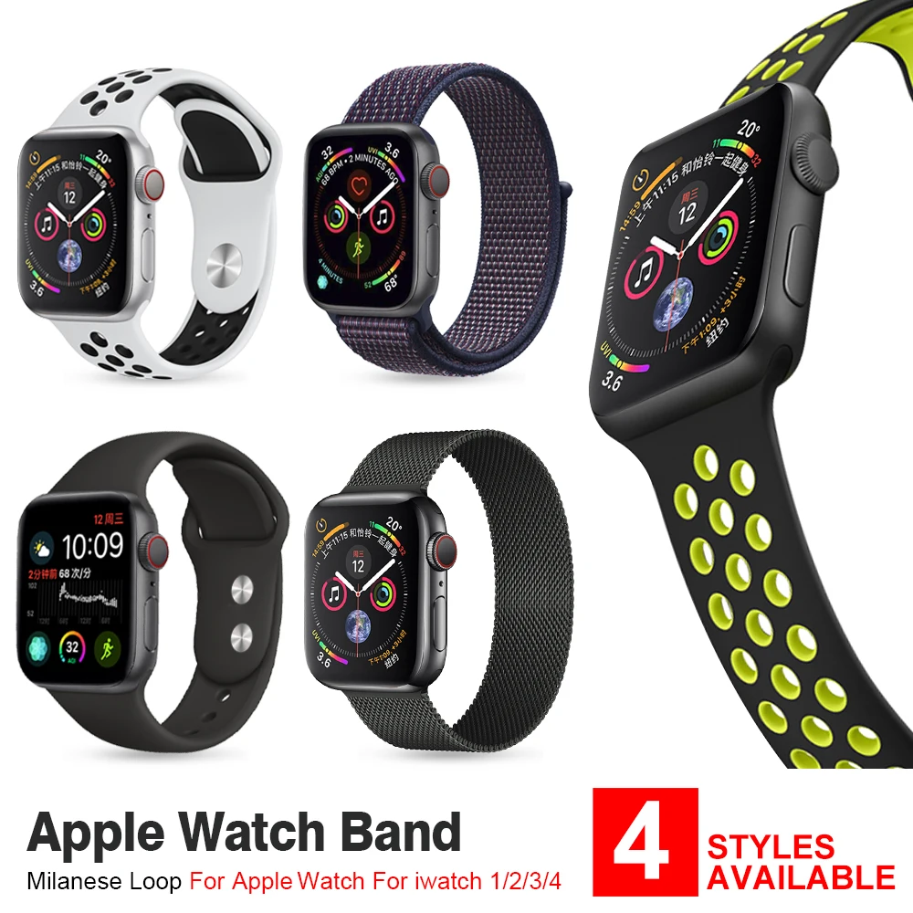 Спортивный силикон нейлон нержавеющая сталь Миланский ремешок для Apple Watch с 42 мм 38