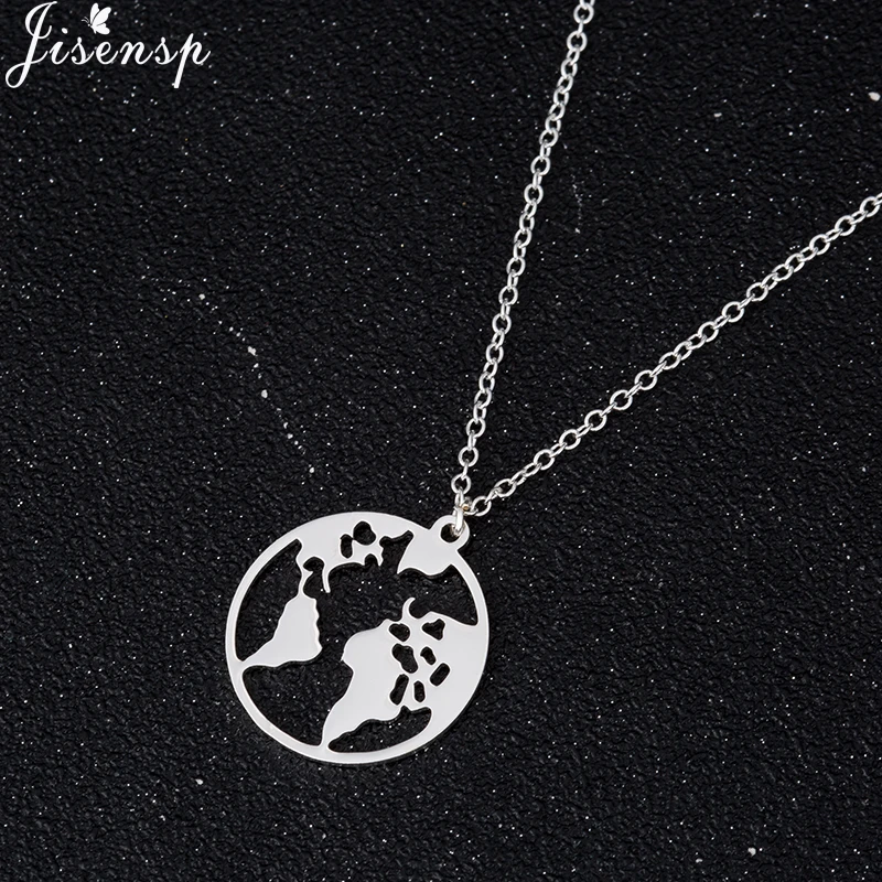 Женское Ожерелье из нержавеющей стали Jisensp простое ожерелье с изображением карты