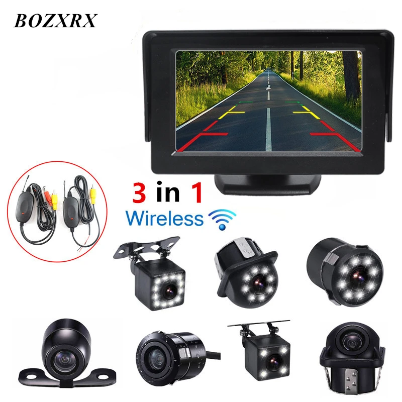 BOZXRX 3 in 1 Wireless 4.3" HD Color Monitor Auto Parking Transmitter Receiver Kit Car Waterproof Rear View Backup Cameras With
BOZXRX 3 in 1 Wireless 4.3" HD Color Monitor Auto Parking Transmitter Receiver Kit Car Waterproof Rear View Backup Cameras With