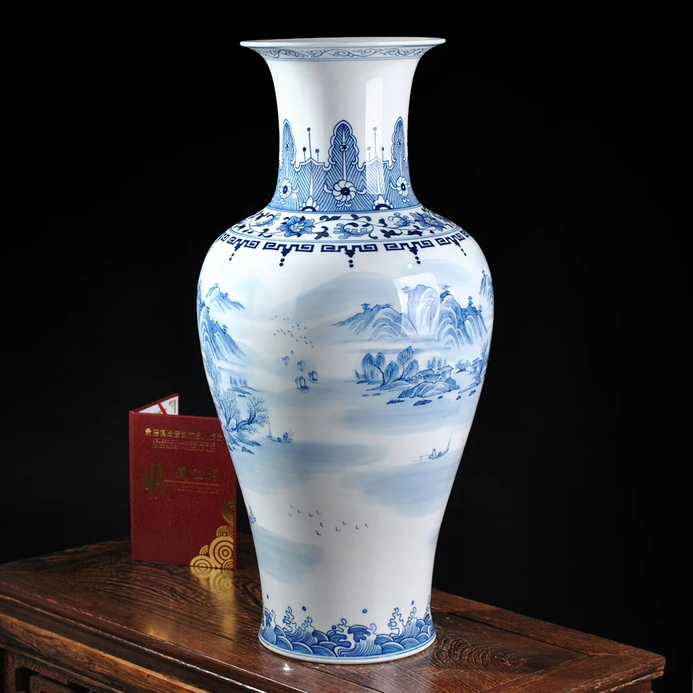 Jingdezhen Zhan Qi famous ceramic glaze hand-painted landscape painting Porcelain Vase Decoration room decoration floor
Jingdezhen Zhan Qi famous ceramic glaze hand-painted landscape painting Porcelain Vase Decoration room decoration floor