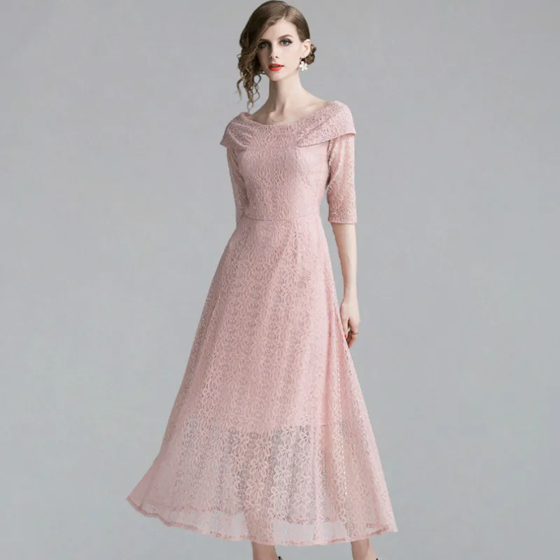 Slash Neck Long Dress Women High Waist Elegant Hollow Out Lace Dresses Pink Office Lady Party Dress TA3915
Slash Neck Long Dress Women High Waist Elegant Hollow Out Lace Dresses Pink Office Lady Party Dress TA3915