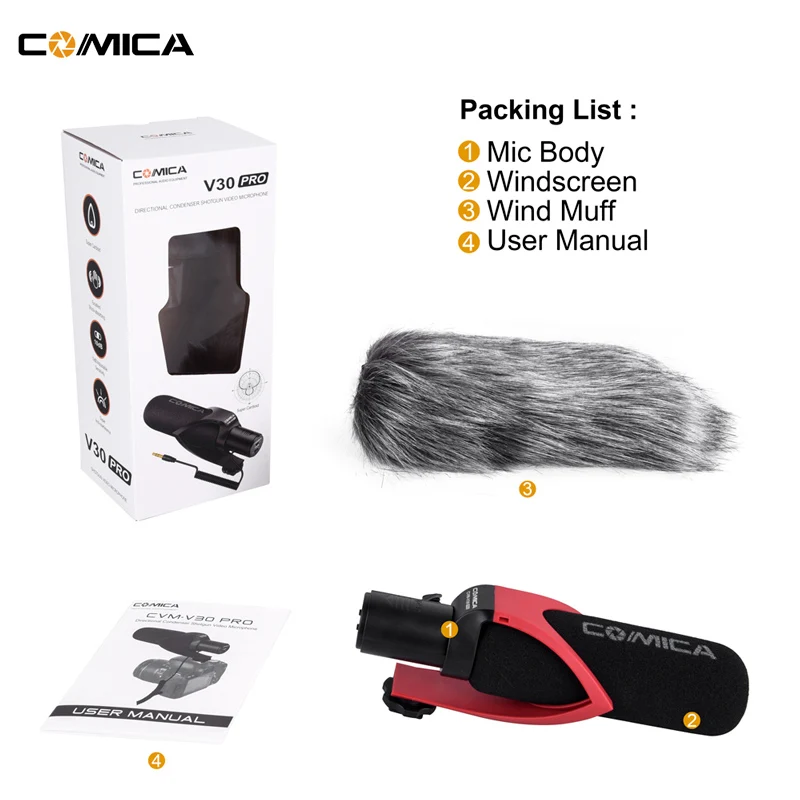 Comica CVM V30 PRO Microphone Interview Video Recording Condensador Microfone Mic for Canon Nikon DSLR Cameras with Windmuff
Comica CVM V30 PRO Microphone Interview Video Recording Condensador Microfone Mic for Canon Nikon DSLR Cameras with Windmuff