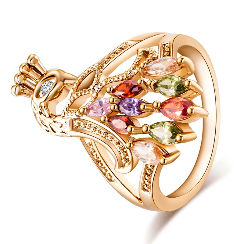 Женское кольцо с золотым покрытием Morganite разные цвета красивым павлином и