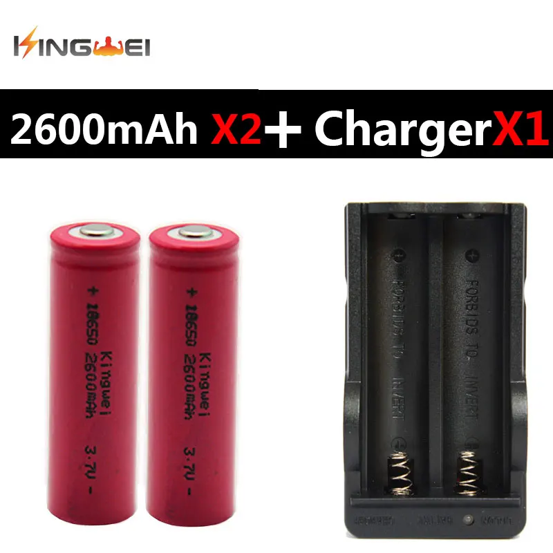 Высокое качество KingWei 18650 красный 2200mAh 2X3 7 v литий ионный аккумулятор с зарядным