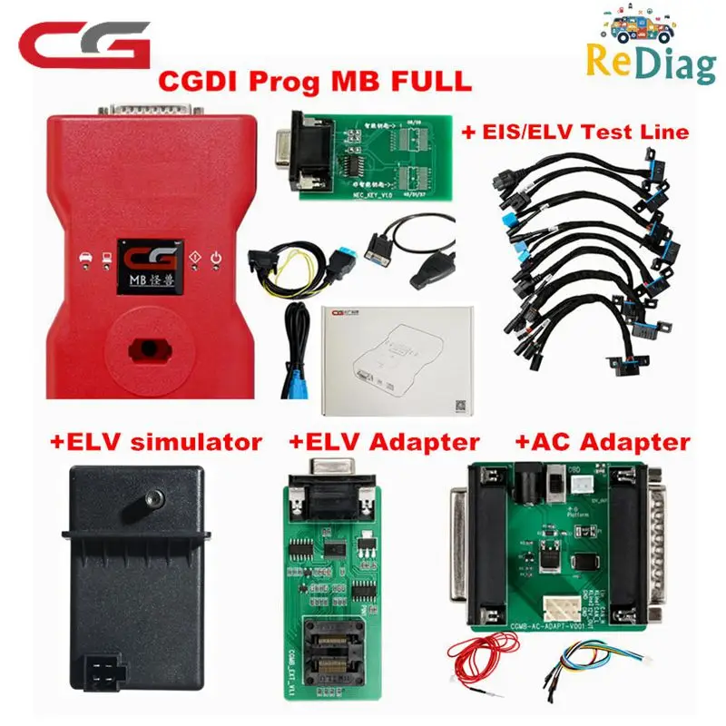 

CGDI Prog MB For Benz Car Key Programmer Add Fastest For Benz Support All Key Lost via OBD EIS 8Cables Add ELV Repair Adapter