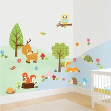 Cartoon Forest Animals Wall Sticker Kids Baby Rooms Living Room Decals Wallpaper Bedroom Nursery Background Home Decor Stickers