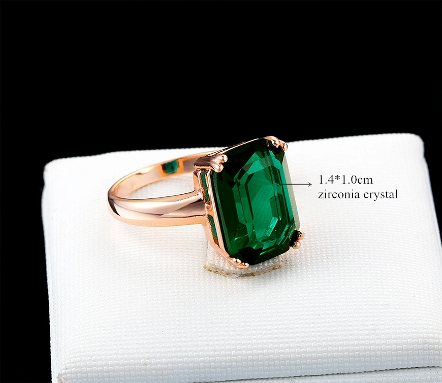 Trendsetter Style Party Ring Rose Gold Color Rectangle Green Zirconia Crystal Woman Finger Rings Wholesale Christmas Gifts | Украшения и