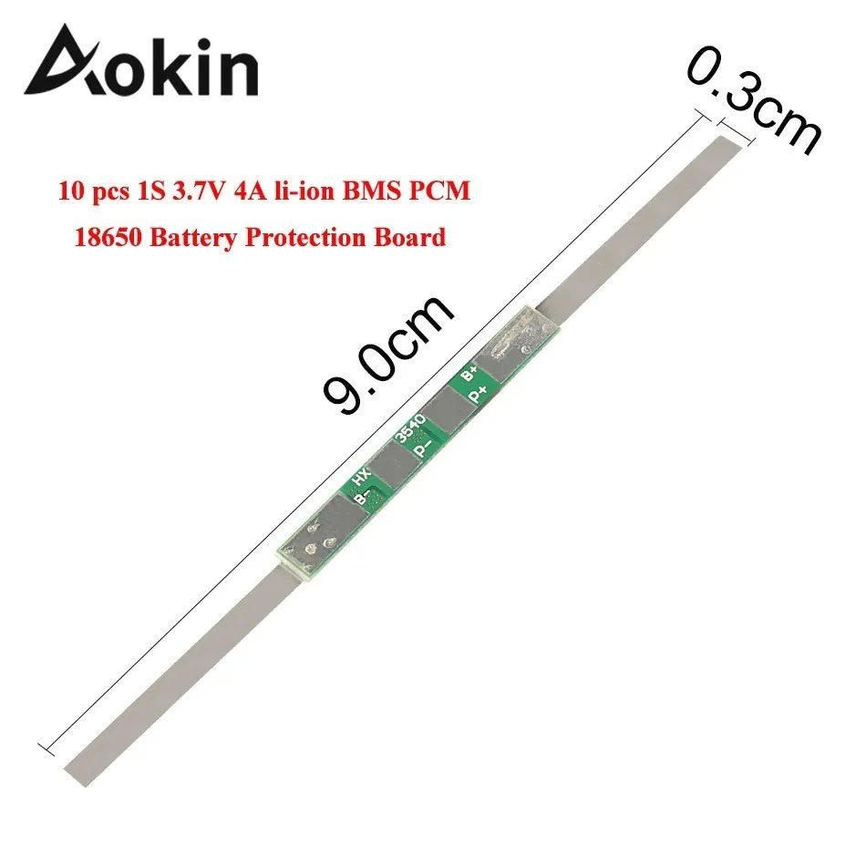 Aokin 10 pcs 1S 3.7V 4A Li-ion BMS PCM 18650 Battery Protection Board PCB for 18650 Lithium Lion li Battery Double MOS
Aokin 10 pcs 1S 3.7V 4A Li-ion BMS PCM 18650 Battery Protection Board PCB for 18650 Lithium Lion li Battery Double MOS