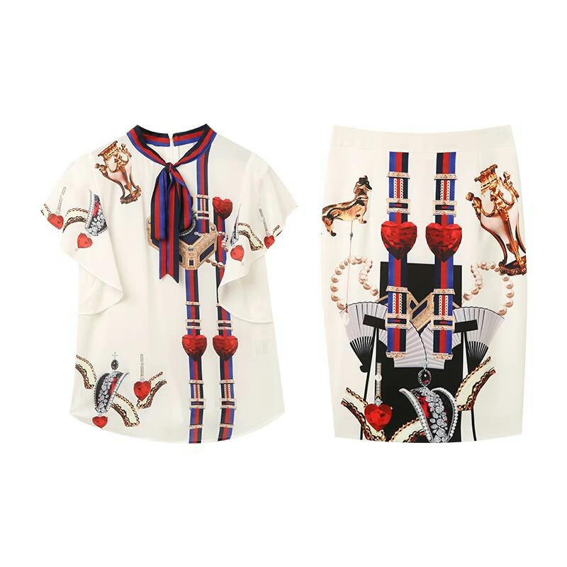 Summer Runway Designer Suit Set Women's Short Flare Sleeve Shirts Blouse Vintage Print Tops And Slim Skirt Suits Set NS958
Summer Runway Designer Suit Set Women's Short Flare Sleeve Shirts Blouse Vintage Print Tops And Slim Skirt Suits Set NS958