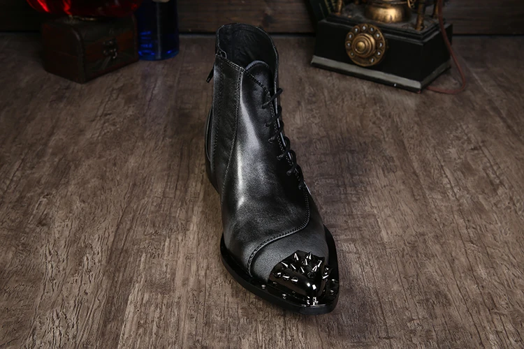 2018 Rivets Pointed Toe Mens Leather Shoes Fashion Designer Metal Toe Lacing Up Grey Short Ankle Boots For Man Size 38-46
2018 Rivets Pointed Toe Mens Leather Shoes Fashion Designer Metal Toe Lacing Up Grey Short Ankle Boots For Man Size 38-46