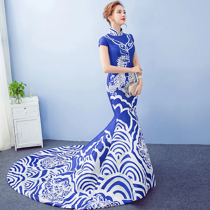 Chinese Style Wedding Long Cheongsam Retro Sexy Slim Party Evening Dress Marriage Gown Qipao Fashion Lady Clothes Vestidos Blue
Chinese Style Wedding Long Cheongsam Retro Sexy Slim Party Evening Dress Marriage Gown Qipao Fashion Lady Clothes Vestidos Blue