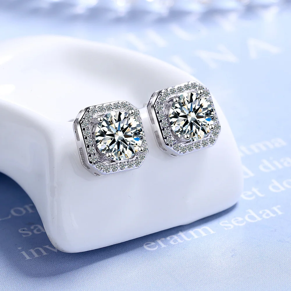 New Rose Gold Stud Earrings Geometric 925 sterling silver Earring For Women Luxury Crystal Party Jewelry Korea 2020 oorbellen | Украшения