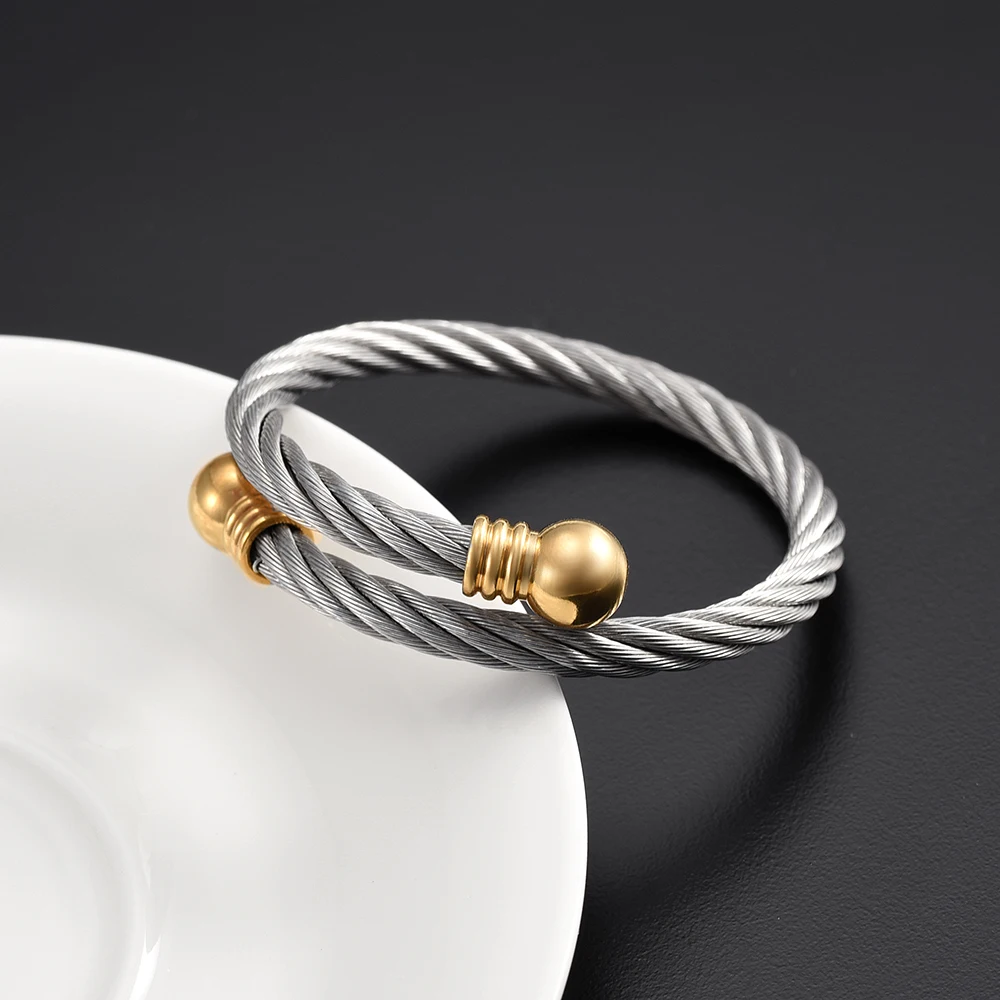 IJB0526 Fashion Personalized Stainless Steel Wire Twist Open Wild Cable Cuff Bracelet Bangle With Ring - Expandable
IJB0526 Fashion Personalized Stainless Steel Wire Twist Open Wild Cable Cuff Bracelet Bangle With Ring - Expandable
