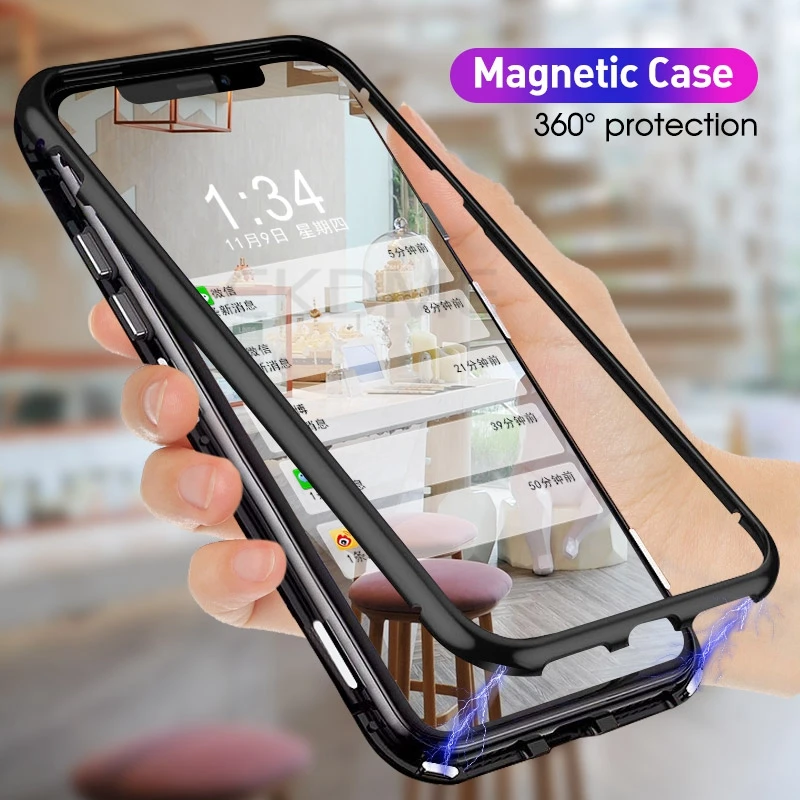 Магнитный металлический чехол 360 для Huawei P30 P20 Lite Pro Mate 10 20 из закаленного стекла на