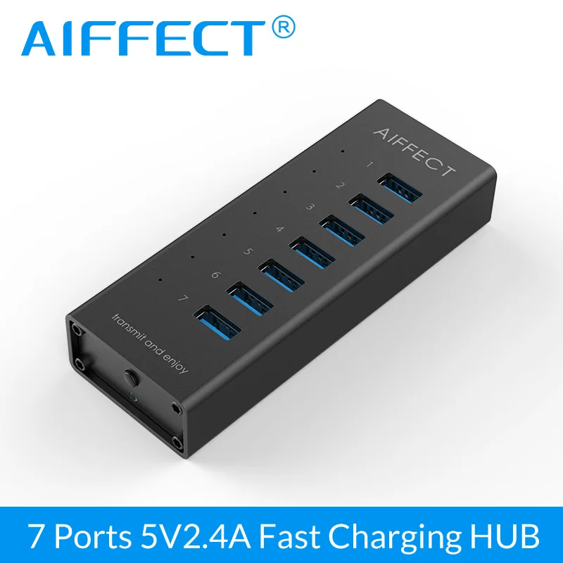 AIFFECT 7 портов Алюминиевый USB 3 0 концентратор BC1.2 быстрое зарядное устройство с 12V 2A
