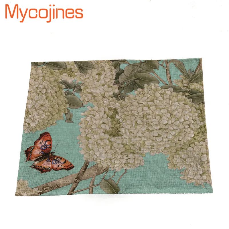 Прямоугольные салфетки с цветами бабочками и язычками чайное полотенце со