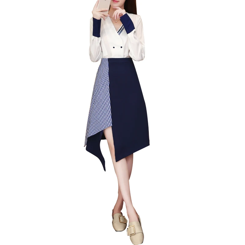 new autumn latest fashion two-piece clothing set women long-sleeved v-neck chiffon shirt top & irregular skirt vesitdo femme
new autumn latest fashion two-piece clothing set women long-sleeved v-neck chiffon shirt top & irregular skirt vesitdo femme