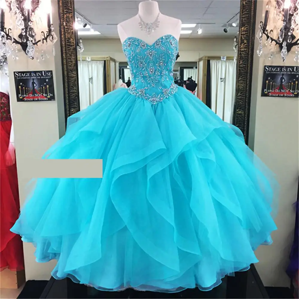 Quainceanera платья 2019 бальное платье шикарное украшенное бисером кристаллы пышное на
