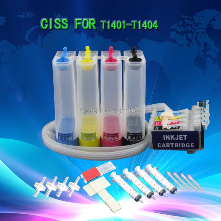 INK WAY T1401-T1404 Chipped Continuous Ink Supply System for Stylus TX560WD TX620FWD Workforce 630 work force633
INK WAY T1401-T1404 Chipped Continuous Ink Supply System for Stylus TX560WD TX620FWD Workforce 630 work force633