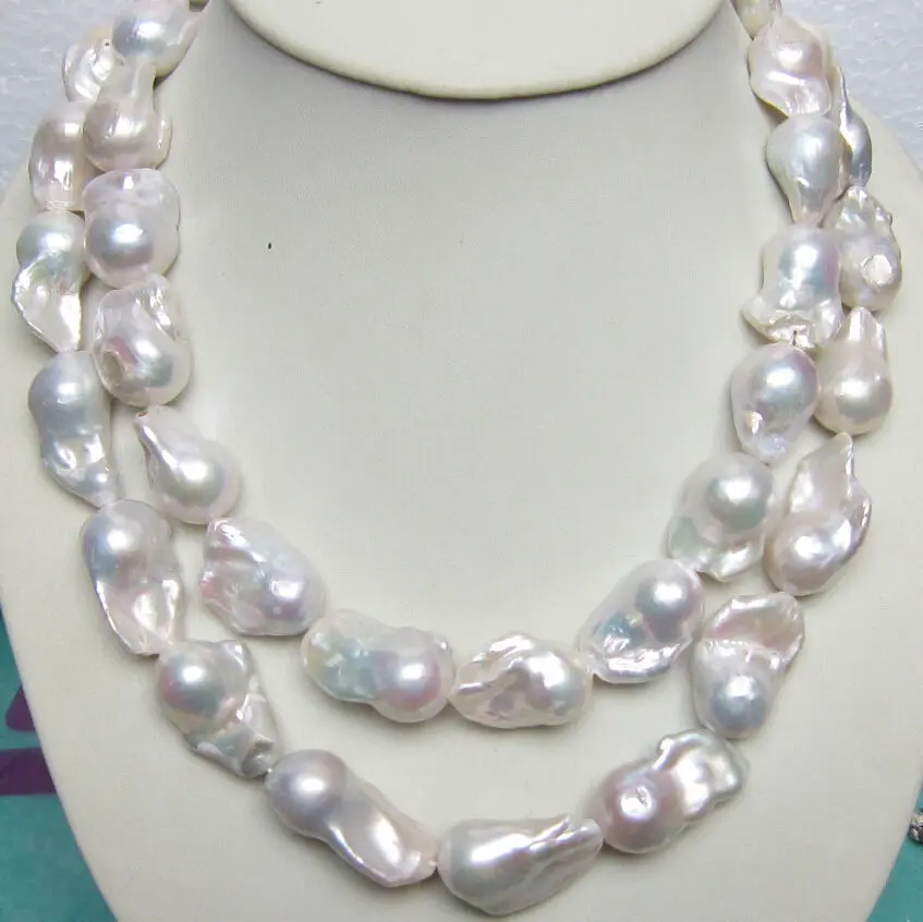 NATURAL HUGE 15-26MM SOUTH SEA GENUINE WHITE BAROQUE PEARL NECKLACE 33"