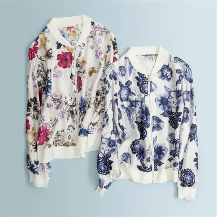 pure silk spliced wool blend trim women fashion floral printed thin zipper shirts cardigan tops blue M/L retail wholesale
pure silk spliced wool blend trim women fashion floral printed thin zipper shirts cardigan tops blue M/L retail wholesale