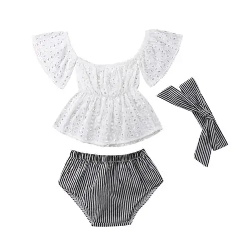 Baby Girl Off Shoulder Lace Tops Stripe Shorts Briefs 3pcs Outfit Clothes Summer Size 0-24M
Baby Girl Off Shoulder Lace Tops Stripe Shorts Briefs 3pcs Outfit Clothes Summer Size 0-24M