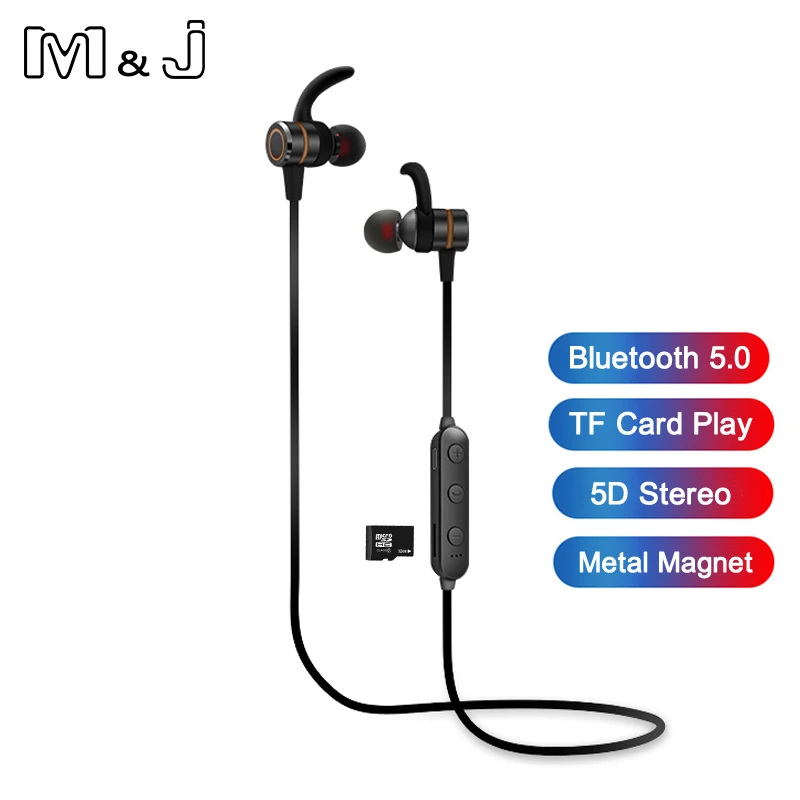 M & J Bluetooth 5 0 наушники Металлические Магнитные беспроводные стереогарнитура TF