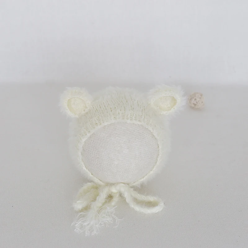 

Ivory Newborn Photo Prop Hat Knitted Fuzzy Bear Hat Crochet Teddy Baby Photography Bonnet Newborn Sleeper Cap Shower Gift