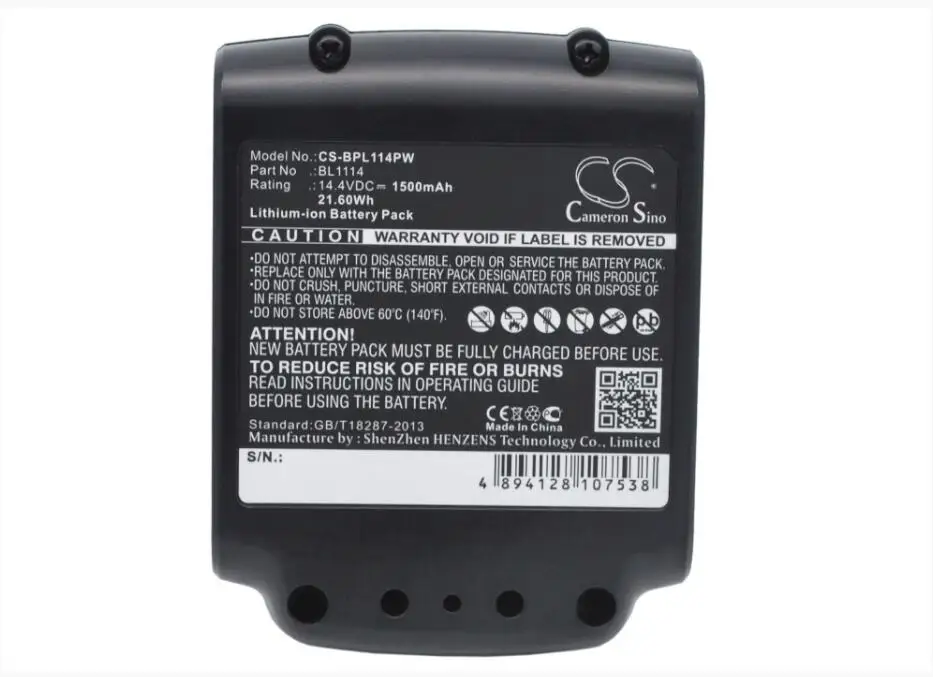 Cameron Sino 1500mAh battery for BLACK & DECKER ASL146BT12A 146K 146KB 148K 148KB LBXR16 LDX120C 120SB LGC120 LST220
Cameron Sino 1500mAh battery for BLACK & DECKER ASL146BT12A 146K 146KB 148K 148KB LBXR16 LDX120C 120SB LGC120 LST220