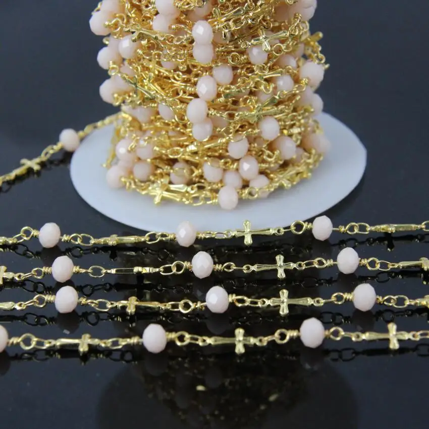 Candy Pink Glass Rondelle Link Gold Cross Rosary Chain,5Meter Glass Crystal Faceted Beads Gold plate Brass Wire Wrapped Chain
Candy Pink Glass Rondelle Link Gold Cross Rosary Chain,5Meter Glass Crystal Faceted Beads Gold plate Brass Wire Wrapped Chain