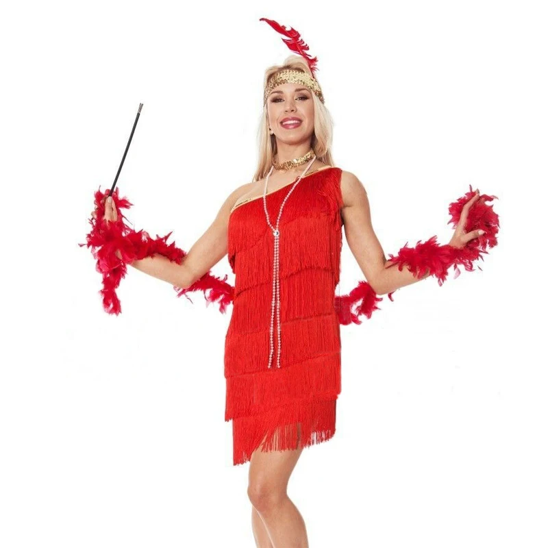 1920s Flapper Charleston маскарадный костюм красный с одним плечом бахромой платье Гэтсби