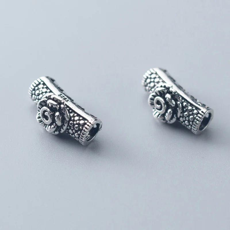 

Fashion Thai Silver Tube Rose Spacer Beads Big Hole 925 Sterling Silver Handmade Ornament Beading Accessories DIY Jewelry Making