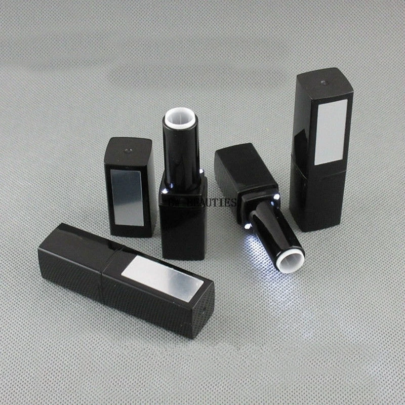 

500Pcs/Lot 12.1mm Square Empty Lipstick Tube with Mirror, Black DIY Lip Balm Tube with LED, Lip Rouge Packing Tube with Mirror